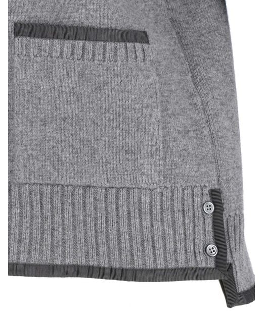 Thom Browne Gray Cardigan With V-Neckline And Signature Stripes for men