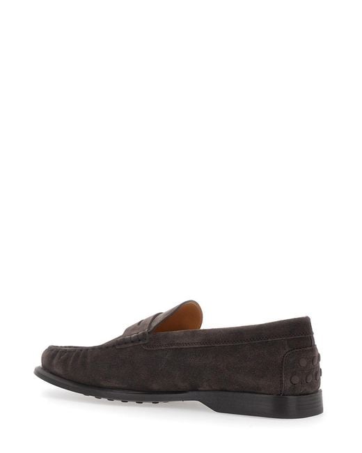 Tod's Brown Loafers With Pennyslot Suede Calf Leather for men