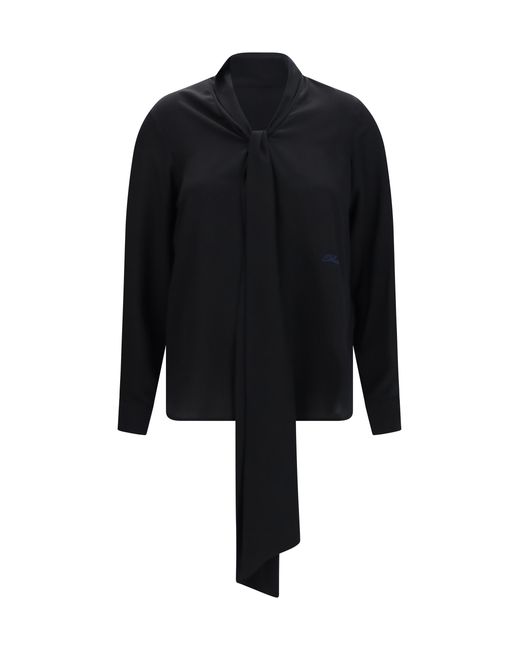 Burberry Blue Silk Blouse With Scarf Tie, Jacket