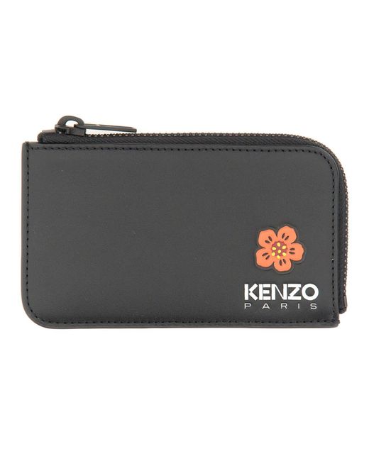 KENZO Black Leather Card Holder for men