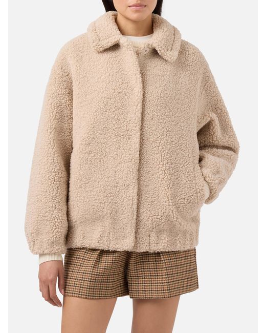 Mc2 Saint Barth Natural Jeanne Teddy Bomber With Back Patch Jacket