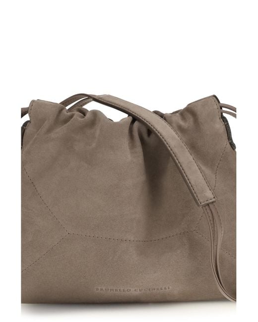 Brunello Cucinelli Brown Pouch Bag Suede Calf Leather Clutch