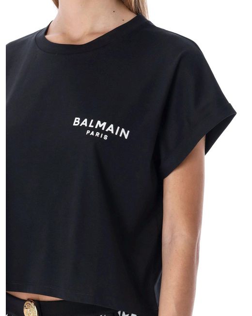 Balmain Black Logo Printed Short-Sleeved Cropped T-Shirt