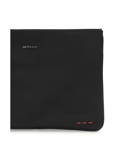Kiton Black Leather Pouch Fabric Clutches for men