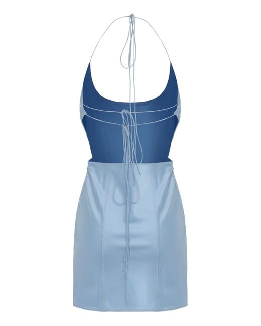 Anna October Blue Mini Satin Dress Triacetate