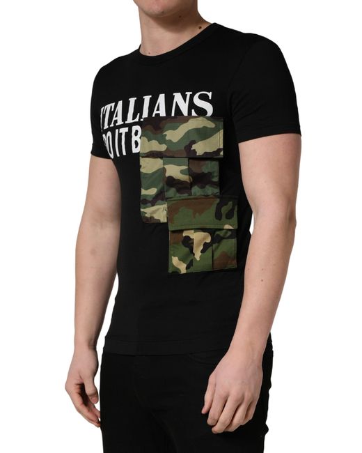 Dolce & Gabbana Black Italians Do It Better Camo Pocket Men T for men