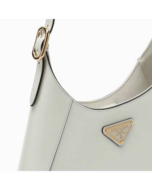 Prada Gray Cleo White Leather Shoulder Bag - White