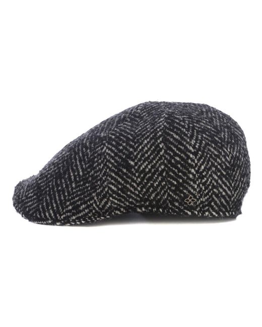 Tagliatore Gray Herringbone Patterned Logo Plaque Cap for men