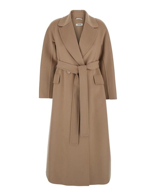 Max Mara Natural Coat With Wide Notched Revers Virgin Wool