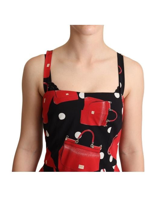 Dolce & Gabbana Red Sicilian Bag Print Sleeveless Midi Dress