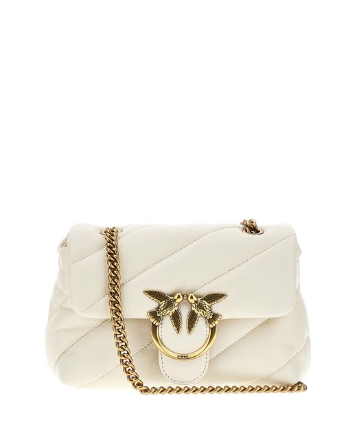 Pinko Natural Chalk Nappa Leather Mini Love Puff Crossbody Bag