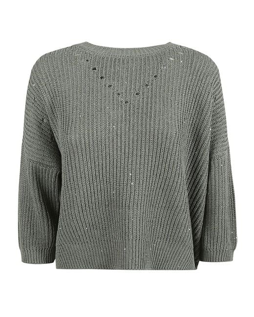 Peserico Gray Sequin-embellished Crewneck Knitted Jumper