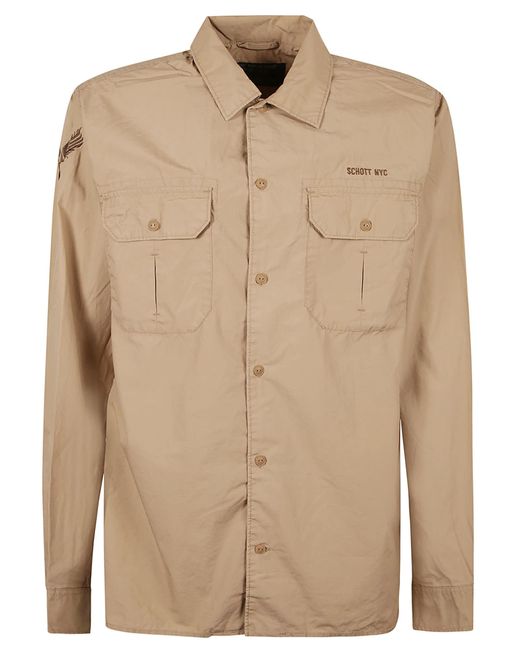 Schott Nyc Natural Patched Pocket Logo Embroidered Shirt for men