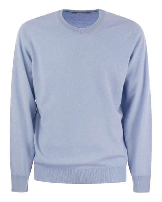 Brunello Cucinelli Blue Pure Cashmere Crew-neck Sweater for men