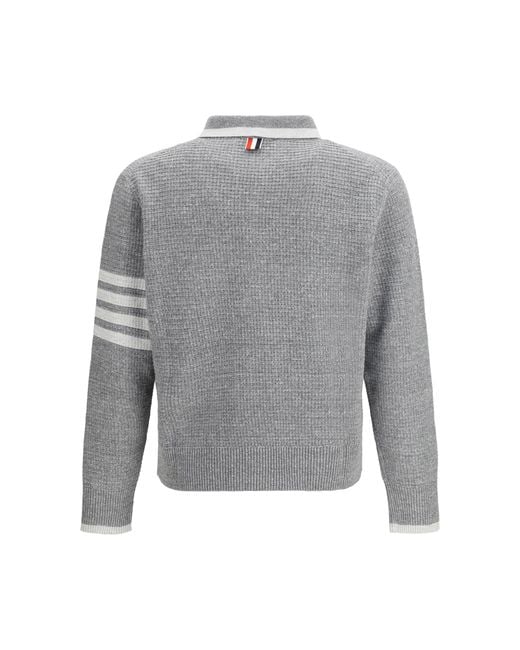 Thom Browne Gray Knitted Polo Shirt Linen; Cotton Knitwear for men