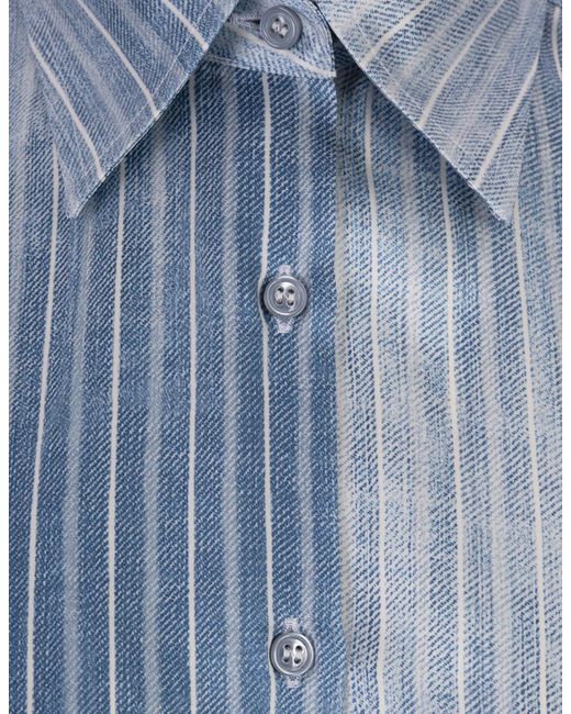 Ermanno Scervino Blue Jeans Printed Pinstripe Satin Shirt