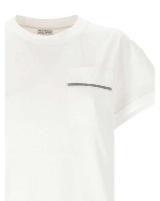 Brunello Cucinelli White Chain-Embellished Cotton Crewneck Tee