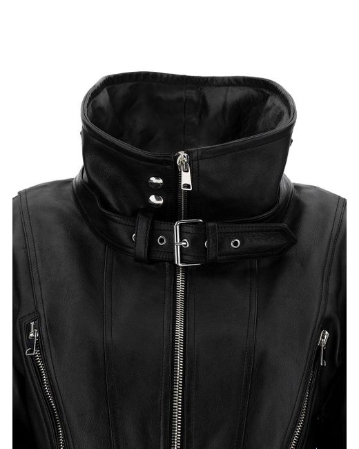 Alexander McQueen Black Biker Jacket With Zip And Cut-out In Smooth Leather