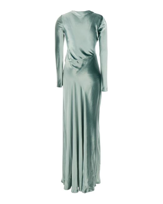 Alberta Ferretti Green Long Dress With Draped Details And Long Sleeves