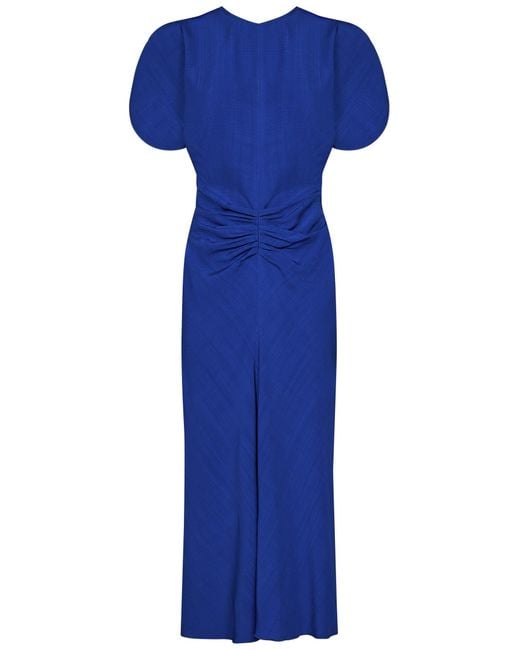 Victoria Beckham Blue Gathered Waist Midi Dress Midi Dress