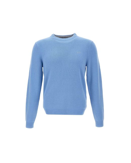 Sun 68 Blue Round Solid Wool And Viscose Blend Pullover for men