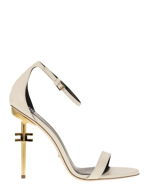Elisabetta Franchi Metallic Leather Sandals With Logo Heel