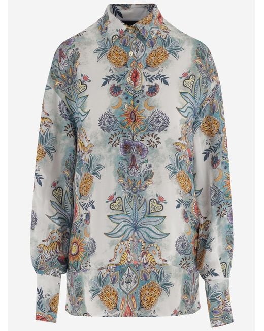 Just Cavalli Gray Shirt Viscose With Botanical Print