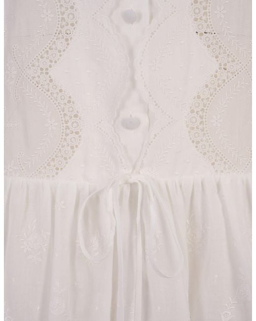Ermanno Scervino White Midi Shirt Dress With Flower Embroidery