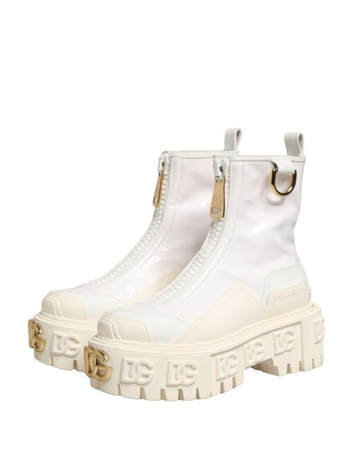 Dolce & Gabbana Natural Leather Rubber Logo Ankle Boots Shoes