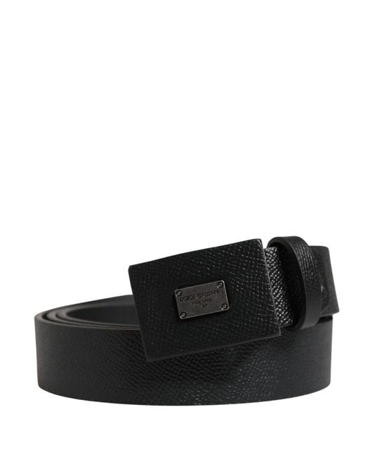 Dolce & Gabbana Black Calfskin Leather Square Buckle Belt Calf for men