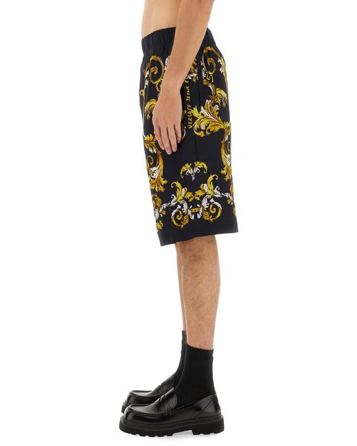 Versace Jeans Couture Black Shorts With Baroque Outline Print for men
