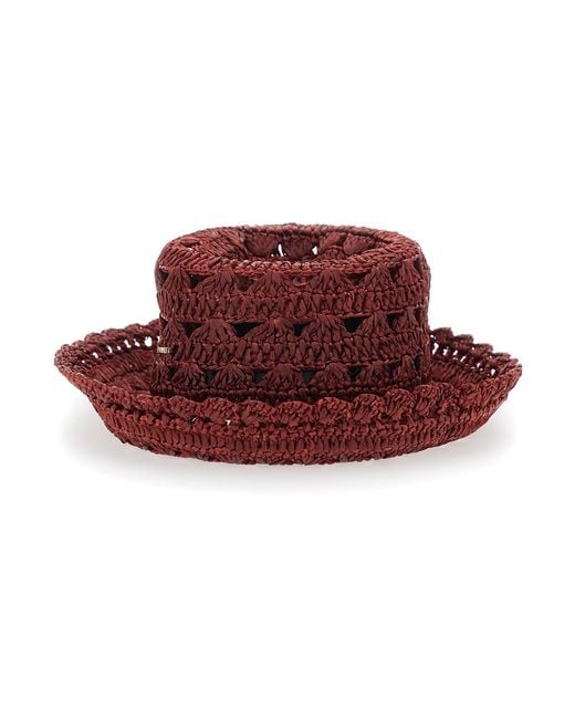 Twinset Red Hat With Visor And Cotton Details For Gloves