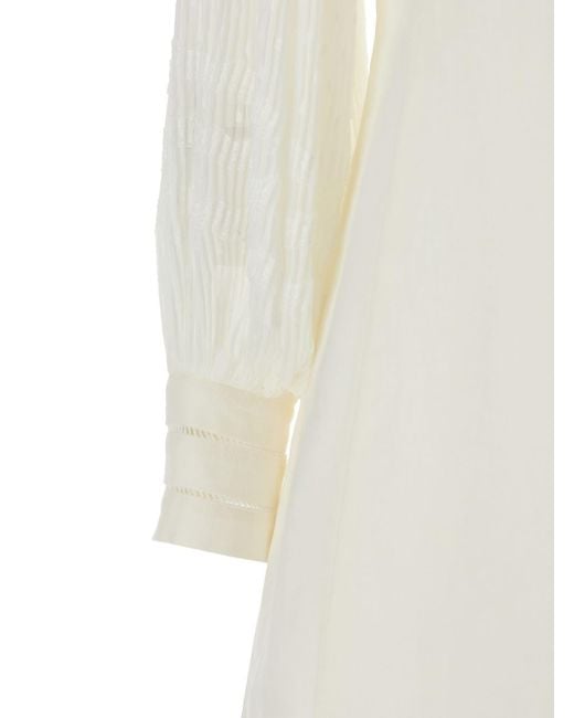 Twinset White Dress With Logo Plaque On The Back And Openwork Detail On The Cuffs