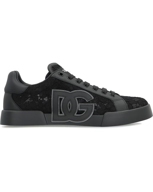 Dolce & Gabbana Black Low-Top Sneakers With Leather Inserts Viscose Trainers