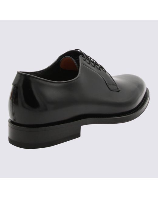 Santoni Black Leather Lace Up Shoes for men