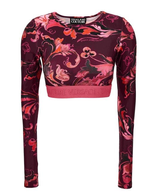 Versace Red Jeans Couture Top With Long Sleeves