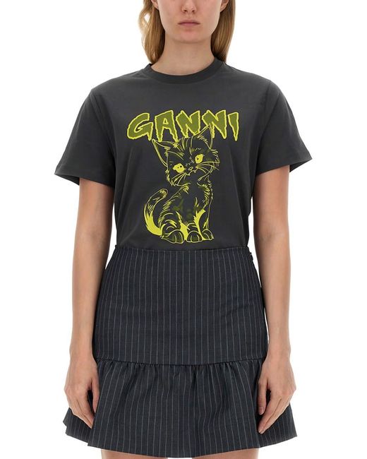 Ganni Black T-Shirt "Cat"