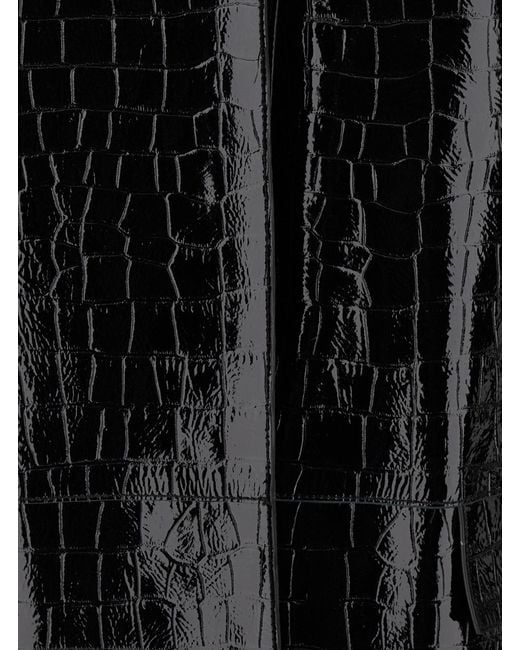 Totême Black Leather Coat With Crocodile Effect Lamb