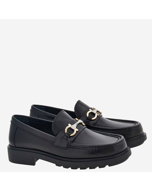 Ferragamo Black Gancini Embellished Loafers for men