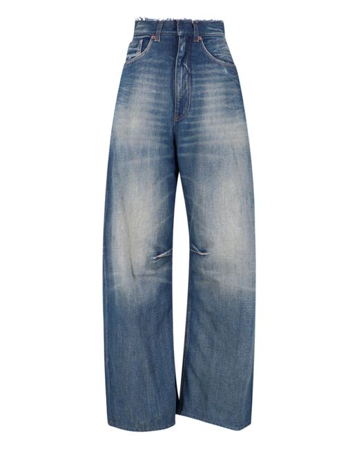 MM6 by Maison Martin Margiela Blue Fringed Wide Jeans