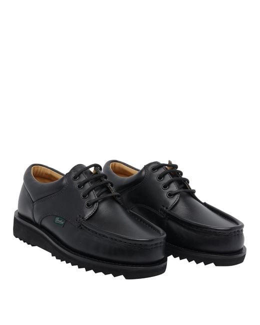 Paraboot Black Flat Shoes Calf Leather/Rubber Sole for men
