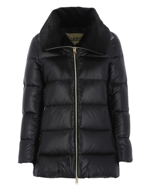 Herno Black Down Jacket With Eco Fur Collar