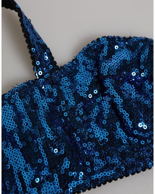 Dolce & Gabbana Blue Sequin Embellished Balconnet Bra Underwear Nylon Clothing
