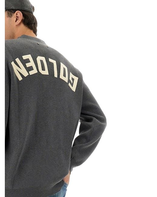 Golden Goose Deluxe Brand Gray Relaxed Fit V-Neck Cardigan With Bold Lettering for men