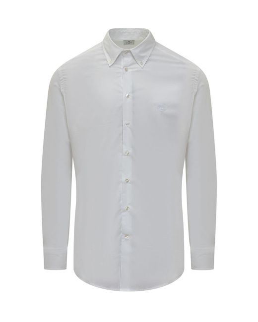 Etro Gray Cotton Shirt With Logo for men