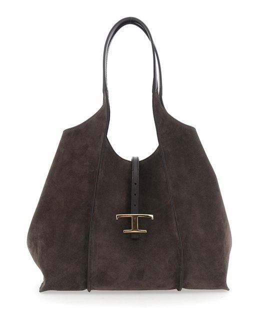 Tod's Black Shoulder Bag Suede Calf Leather