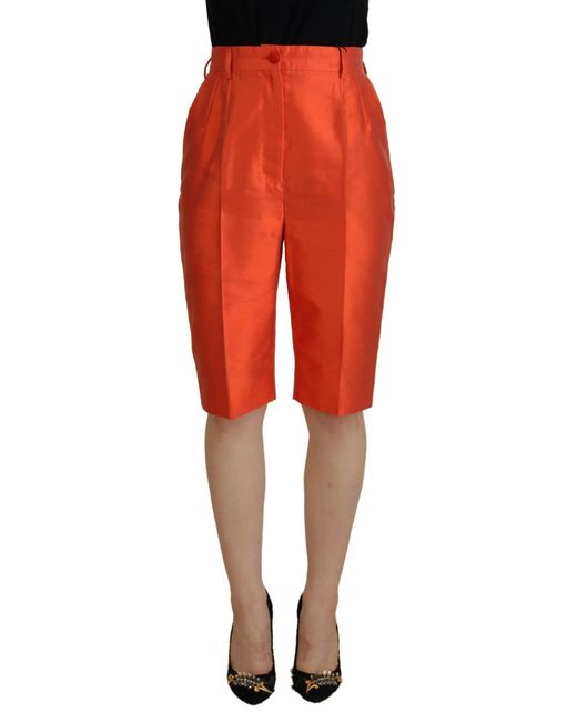 Dolce & Gabbana Red Elegant Silk High-Waist Cropped Pant
