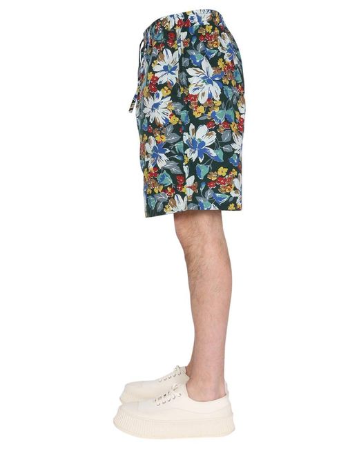 YMC Blue Bermuda With Floral Print for men