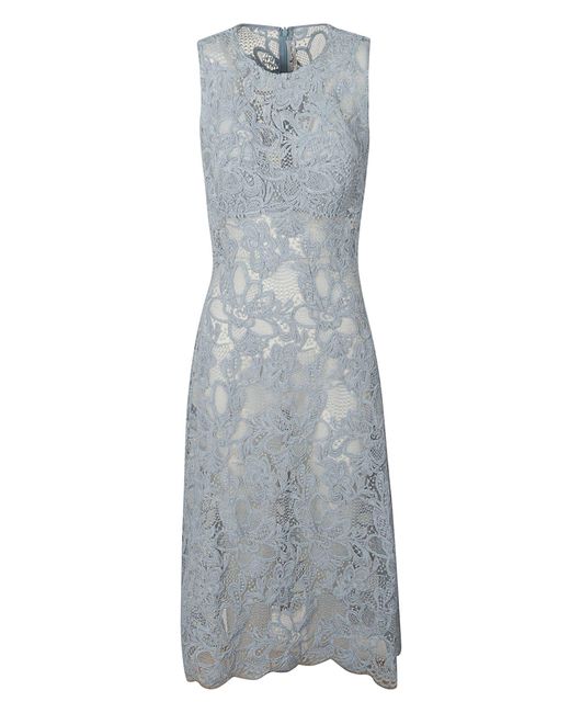 Ermanno Scervino Gray Rear Zip Perforated Floral Sleeveless Dress
