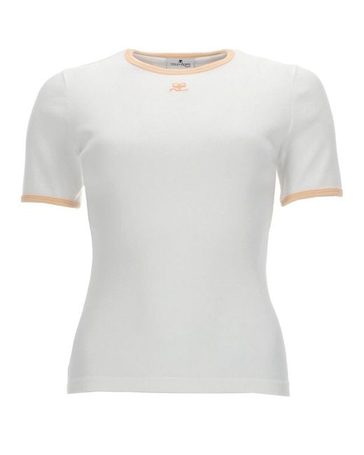 Courreges White T-Shirt With Logo Cotton T-Shirts